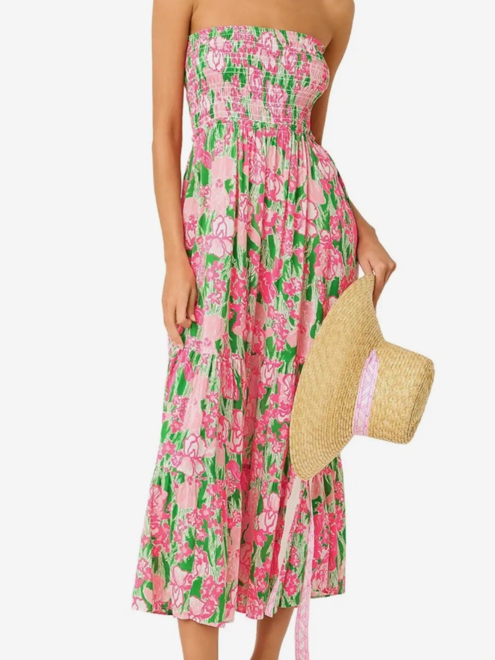 Lilly Pulitzer Anali Pink & Green Floral Strapless Maxi Cover Up